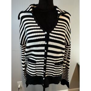 Bagatelle Collection Black And White Stripe Long Sleeve Button Up Cardigan Sz L
